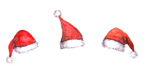 Christmas Santa red hats, watercolor