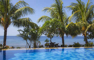Fototapeta na wymiar Pool of a luxury hotel in Bali, Indonesia
