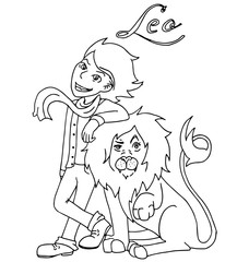 the children with animal zodiac and china horoscope hand drawing outline for coloring isolated on the white background.