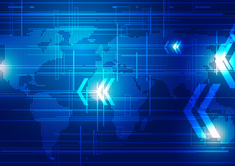 World Map with Technology Business Background