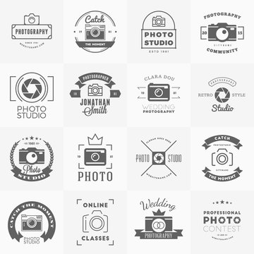 Vector Set of Photography Logo Design Templates. Photography Retro Vintage Badges and Labels.  Wedding Photography. Photo Studio. Camera Shop. Photography Community