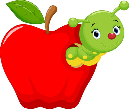 Funny cartoon worm in the apple