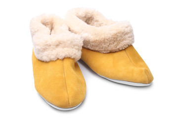 Handcrafted leather slippers with wool lining