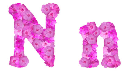 letter of the alphabet made up of pink phlox flowers