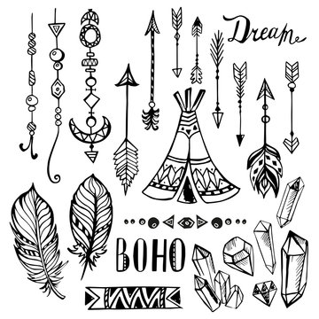 Hand drawn ethnic collection. Vector set with  boho elements