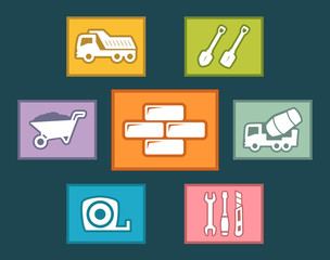 construction icons set on flat design