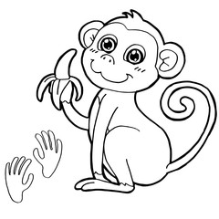 monkey with paw print Coloring Page vector
