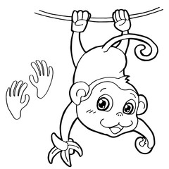 monkey with paw print Coloring Page vector
