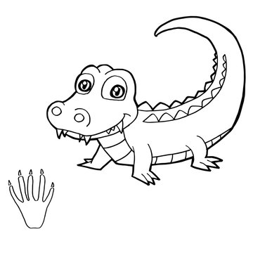 paw print with crocodile Coloring Pages vector
