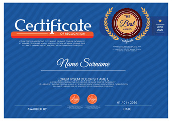 Naklejka premium Blue Certificate, Vector certificate template.