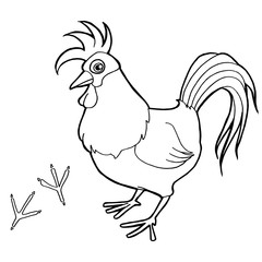 Rooster with paw print Coloring Pages vector
