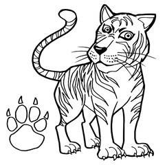 Fototapeta na wymiar tiger with paw print Coloring Page vector 
