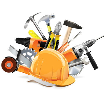 Vector Construction Tools with Helmet