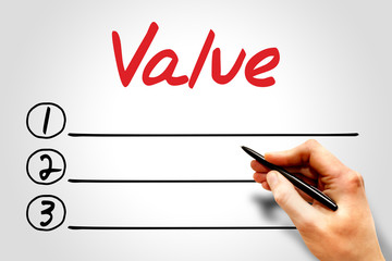 Value blank list, business concept