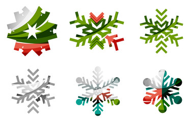 Set of abstract colorful snowflake logo icons, winter concepts