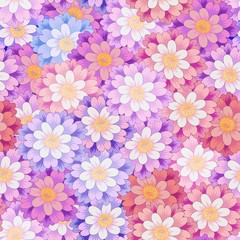 Wall of Colored Flowers Seamless Pattern