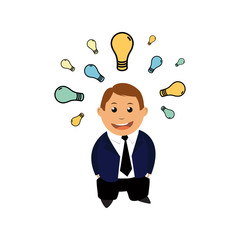 Businessman in suit with ideas. Business illustration.