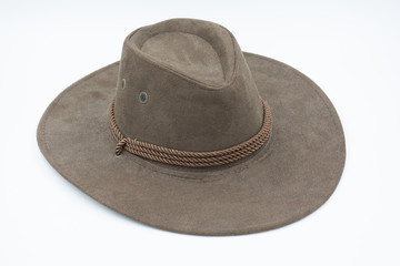 Brown cowboy hat on white background