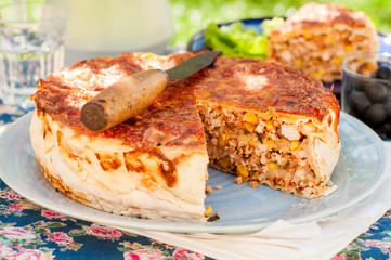 Mexican Chicken and Corn Tortilla Pie