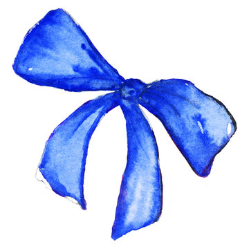 Watercolor Blue Tape Ribbon Bow Gift Isolated