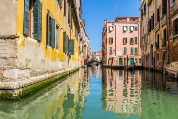 Fototapeta na wymiar Venice cityscape, water canals and traditional buildings. Italy, Europe.