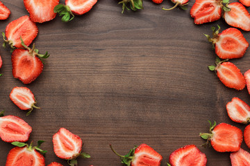 strawberries on the wooden table