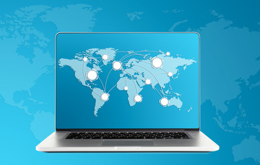 Laptop with chart and graphs on screen,  technology concept