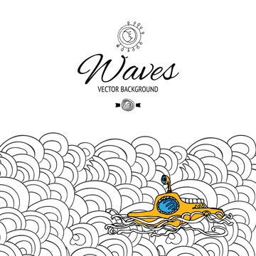Sea waves with yellow Submarine illustration