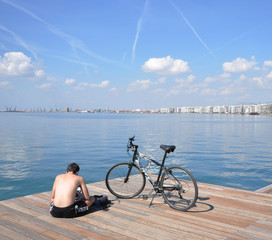 biker on seafront