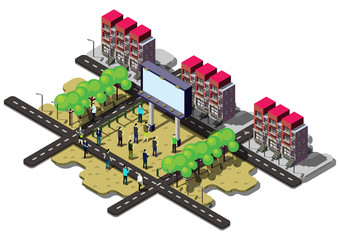 illustration of info graphic billboard urban city concept in isometric graphic
