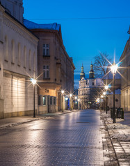 Krakow, Poland, Grodzka street in the night.