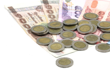 THB Cash, Thailand money on white background.