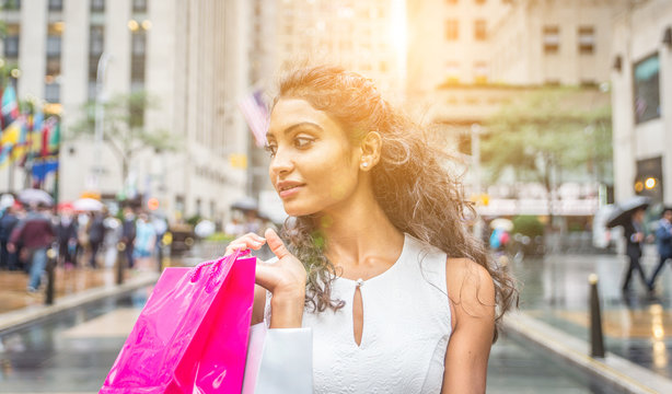 Beautiful Woman Making Shopping In New York City