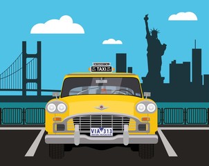 Fototapeta na wymiar Retro car taxi in New York. Vector illustration.