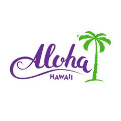 Aloha Hawaii handmade tropical exotic t shirt graphics. Summer apparel print design. Travel souvenir idea. Vector illustration.