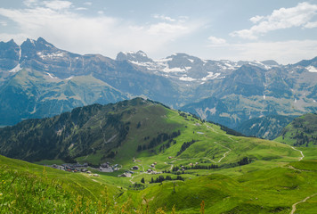 Fototapeta na wymiar Scenic view in the Swiss Alps .Region touristic Portes du Soleil , Switzerland 