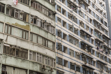 Fototapeta premium Detail of old, run down apartment block in Hong Kong