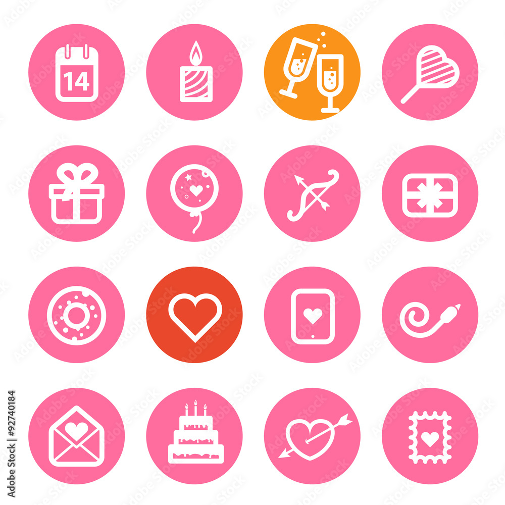 Aufkleber different valentines day icons set. flat design elements