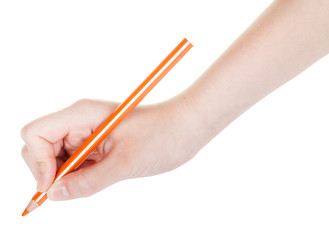 hand draws by wooden orange pencil isolated