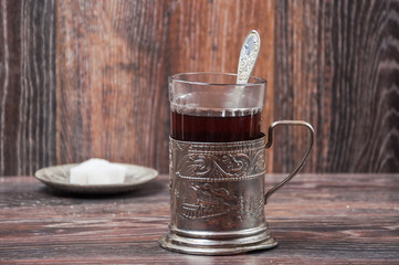 Tea in vintage glass with glass-holder
