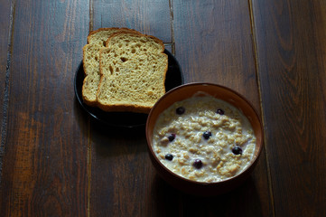 Breakfast with oatmeal porridge