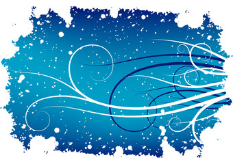 Abstract winter grunge background with flakes and scrolls