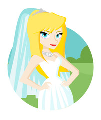 novia rubia con vestido de casamiento