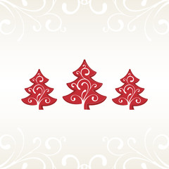 Naklejka na ściany i meble Red Christmas Trees with Ornaments