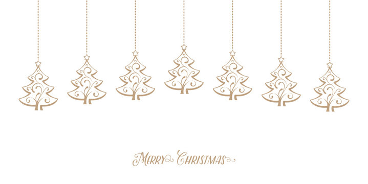 Golden Christmas Trees hanging Card isolated