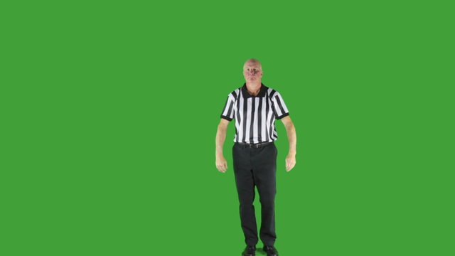 Man dressed in basketball referee uniform signaling Technical Foul.