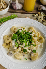 Tortellini with blue cheese sauce