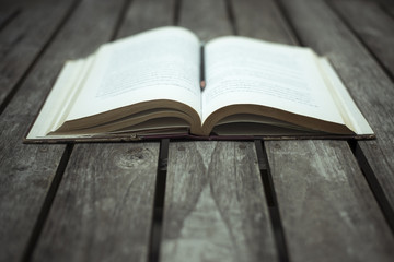 Vintage of old Books on wood background