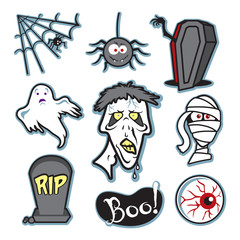 Halloween creepy zombie and mummy illustration set - collection