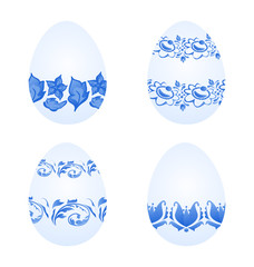 Easter eggs with russian national ornament in gzhel style